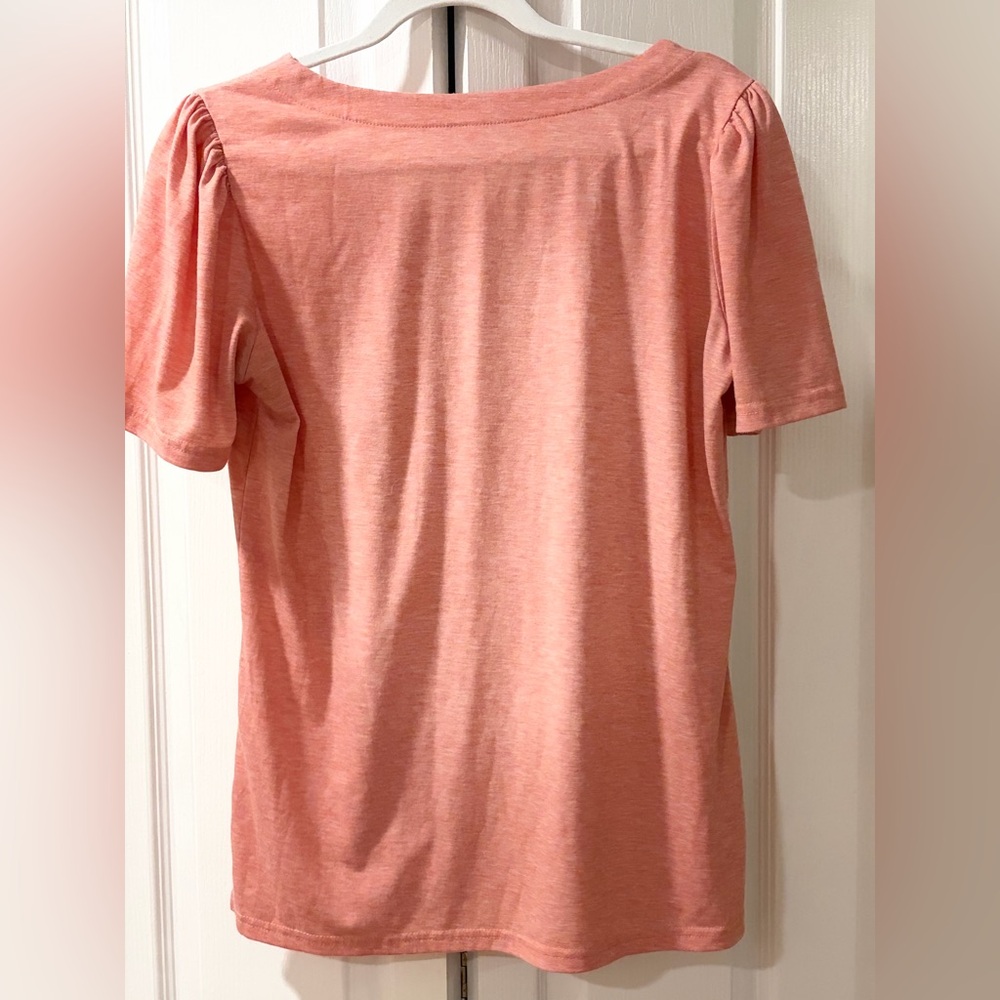 Soft Peach Coral Square Neck Tee | Minimalist Everyday Basic | M - Picture 6 of 6